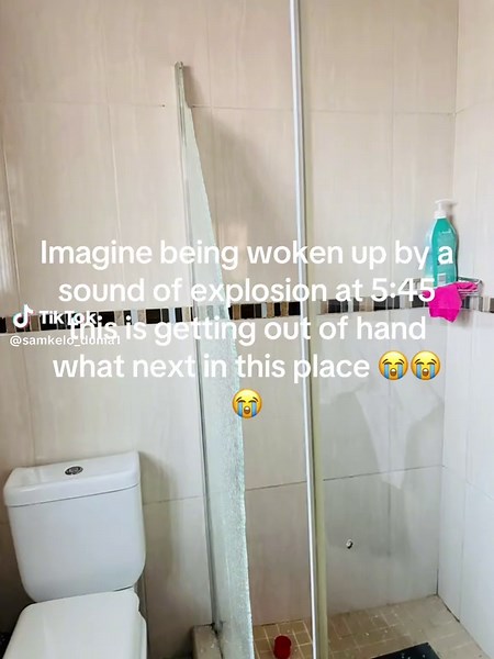 Shower glass exploded in the morning yesterday 🤣😭I really don’t know what next from this unit im staying in #viral_video #fyp #SAMA28