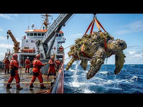 Giant Sea Turtle Rescue Mission | American Ocean Team Saves Turtle Covered in Barnacles