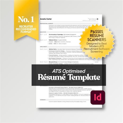ATS Optimised Resume Template | Editable in Indesign | Professional & Minimal - Etsy