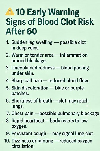 ⚠️ 10 Early Warning Signs of Blood Clot Risk After 60