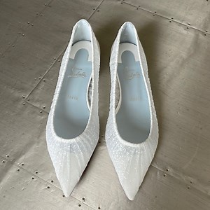 Christian Louboutin bridal wedding ballet flat mesh chiffon glitter white sz 41
