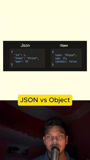 _code | Tech | AI | Software Development on Instagram: "JSON vs Object 🔥 — Know the key difference that every JS dev must master! 💡. . . . . . . . . . . . . . #javascript #webdevelopment #codingfacts #learnwithme #techreel"