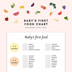 Baby's First Food Chart by Month. Minimalist Baby's Food Chart. Printable First Food Chart. Baby First Food Tracker. Food Planner for Baby. - Etsy