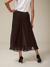 Women's Culottes Wide Leg Vacation Classic Calf-Length Mid Waist Elastic Waist Stylish Fashion Stretchy Formal Office Dailywear Brown Summer Spring Fall 2025