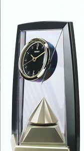 Seiko Clocks | QXN234KT | Desk Clock – Bold Black & Gold Design with Geometric Base