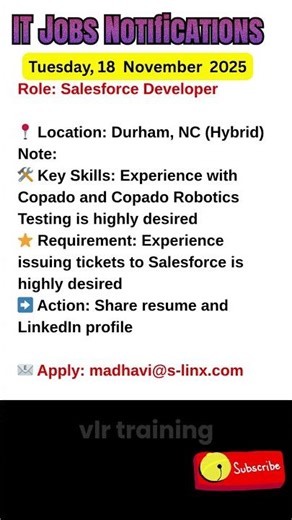 Salesforce Developer | Copado Exp. | Durham, NC (November 18, 2025)