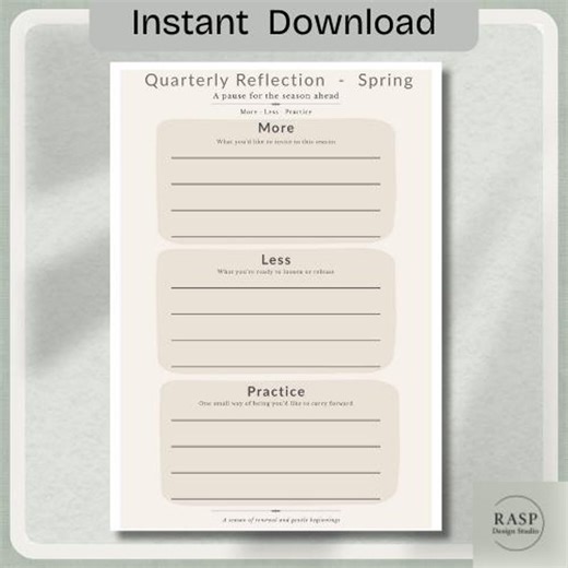 Quarterly Reflection Pages Printable. Seasonal Reflection Journal. More Less Practice. Mindful Planning. Minimalist Journal Pages - Etsy