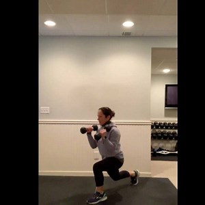 Hi-Lo circuit! . Perform each strength move for 15 reps (or 15x each side), then 10 reps of each round of burpees! Shoot for 4-5 rounds👊🏻 . Strength moves: DB thrusters Reverse lunge bicep curls Plié squat front to lateral raise Straight leg abdominal crunch DB . . Follow each move above with 10 burpees! | Krissy Moore - Commit to Be FIT