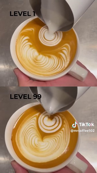 Latte Art Tutorial Rosetta: Level 1 VS Level 99 #shorts #latteart #tutorial
