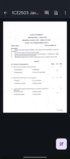 GANAPAT UNIVERSITY DE SEM-5 IT JAVA PROGRAMMING QUESTION PAPER 2025