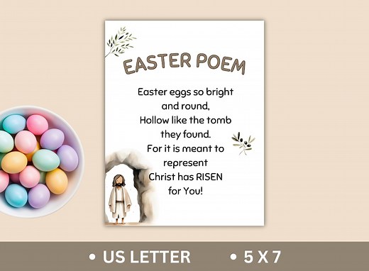Printable Easter Poem for Kids, Religious Easter Story, Easter Basket Filler, Easter Favors, Sunday School, Digital Download - Etsy