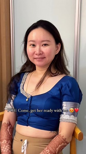 Transforming a Chinese Bride into an Indian Bride with a Stunning Blue Kanjivaram Saree