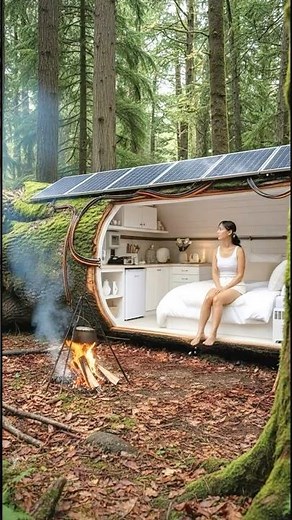 Building a Mini House Inside a Tree Trunk | Forest Cabin ASMR | Relaxing DIY Nature Build#asmr