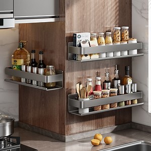 [Hot Item] Kitchen Wall-Mounted Spice Rack Carbon Steel Kitchen Cabinet Storage Rack