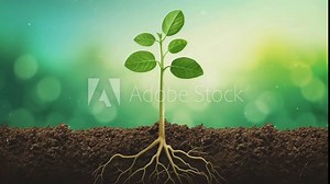 young seedling plant sprouting from the soil cartoon Generative AI