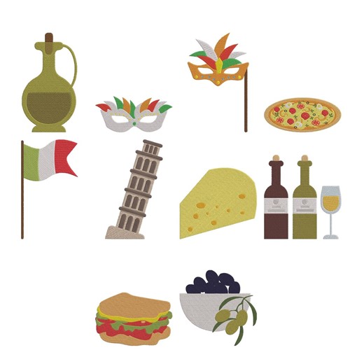 Italy Embroidery Design Set, Italian Food Travel Pizza Wine Applique Bundle, Instant Download - Etsy