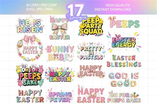 Easter SVG Bundle, 17 Spring Bunny Cut Files (Digital Download)