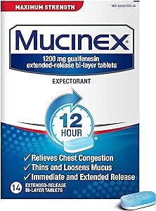 Mucinex Chest Congestion, Maximum Strength 12 Hour Extended Release Tablets, 14ct, 1200 mg Guaifenesin with Extended Relief of Chest Congestion Caused by Excess Mucus, Thins and loosens Mucus