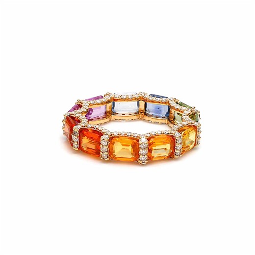 Rainbow Sapphire Eternity Wedding Band: 14k Gold Multi Color Gemstone Ring Stackable Jewelry Gift - Etsy