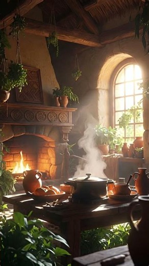 Cozy Hobbit Kitchen | Relaxing Fantasy Ambience & Medieval Music 🌿 #fantasy