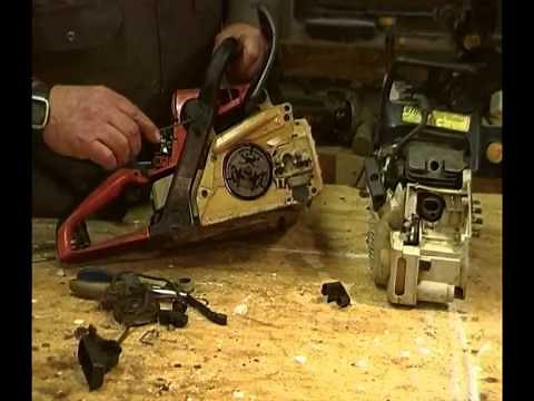 Stihl 017& 018 repair to bar oiling system, showing oil pump feed and oil tank removal.