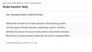 Define the function of a brake booster in the braking system. L... | Filo