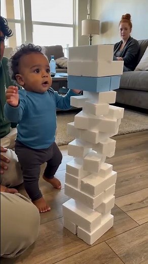 Dad Thought It Would Fall... But Baby Saved The Tower! 🧱😲 #BabyMoments #FamilyLove
