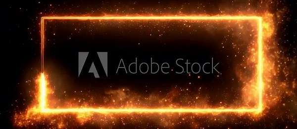 Digital fiery border frame burning with glowing flames on all sides over dark background, perfect for title intros, energetic transitions, or cinematic effects in video design
