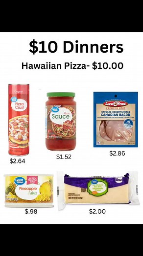 $10 Dinner Ideas Prices will vary based on location and family size. Make sure to balance out your diet with healthy servings of fruits and vegetables!