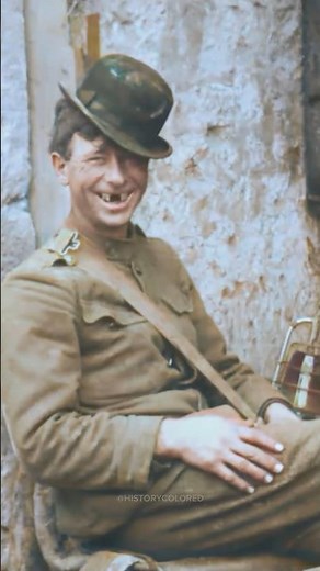 Soldier playing with his hat in 1918 - Restored Footage