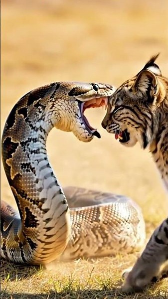 Lynx Cat vs Python – Fierce Wilderness Showdown 🐈‍⬛🐍