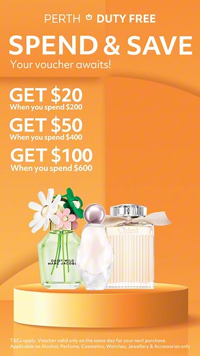 For a limited time only spending with Perth Duty Free will save you even more... available for instore purchases only T&Cs apply. see full website for details. | Perth Airport