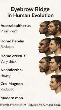 Human Evolution,story of eyebrows From Australopethicus to modern man gradual reduction. #biology
