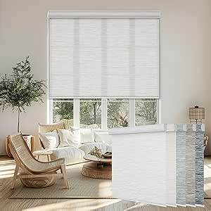 Light Filtered Window Shades Pull Down for Indoor, Custom Privacy Shade Striped Jacquard Fabric Roller Window up and Down Blinds with Thermal Insulated Easy to Install(34.5" W x 48" H) Beige