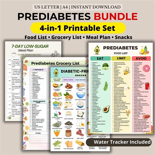 Prediabetes Bundle Printable | Food List Grocery List 7-day Low Sugar Meal Plan Snack List | Glucose Friendly PDF Set Instant Download NOW! - Etsy