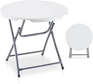 BOOSDEN 32'' Foldable Round Table, Portable Plastic Folding Card Table, Indoor Outdoor Utility Circle Folding Table for Party, Event, Camping, Picnic, Banquet, Beach, BBQ, Dining, Backyard