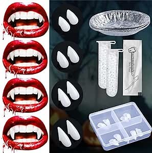 Amazon.com: BestLink 4 Pairs Vampire Teeth, 4 Sizes Halloween Vampire Fangs Costume, Fake Fangs Kits with Enhanced Adhesive for Cosplay Dress Up Makeup Party Props : Toys & Games