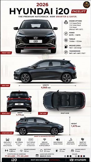 Hyundai i20 Facelift 2026 🔥 First Look, Price, Features & Specs | New Hyundai i20 2026 #Shorts