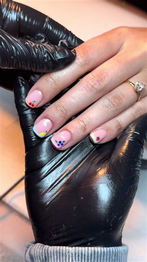 Infill French Nails with Pastel Shades and Cute Fruits