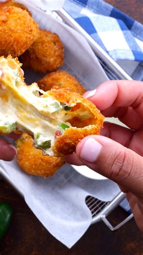 Deep Fried Jalapeno Bites. So gooey and cheesy! COMMENT “recipe” to get the recipe. https://spicysouthernkitchen.com/fried-jalapeno-popper-bites/ | Spicy Southern Kitchen