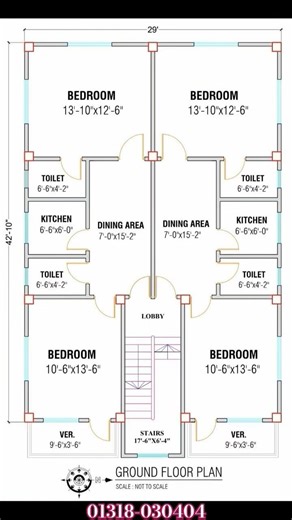 1245 sqft | 29x43 house plan | 4 bedroom house design | 2 unit floor plan