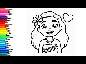 Cute Moana Drawing, Painting & Colouring for Kids and Toddlers_ Kids Art | How To Draw Moana