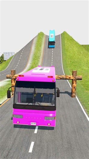 Colourful City Buses vs Logs Trap - BeamNGDrive