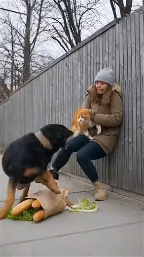 Hero Cat Jumps In as Two Dogs Attack Its Owner