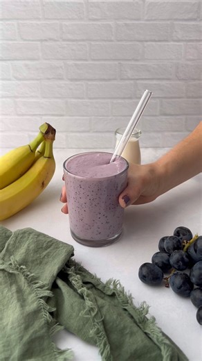 3.7K views · 15 reactions | This tasty grape smoothie is sweet and creamy. It’s easy to make and packed with protein! Give this a try when you need a tasty treat for breakfast! Ingredients: 1/2 cup frozen seedless grapes 1 frozen banana 1/2 cup plain Greek yogurt 1/4 cup unsweetened almond milk Instructions: Add all the ingredients to a blender and blend until smooth. | I Heart Vegetables | Facebook