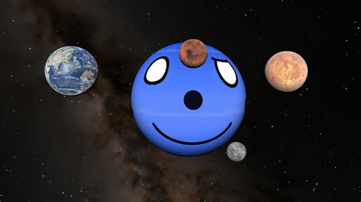 太阳系的四颗岩石行星一起挑战海王星，使用SpaceSim模拟。
