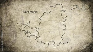 Saint Martin map drawn on a cartography background sheet of paper