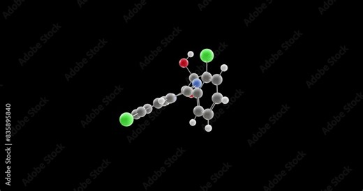 Lorazepam molecule, rotating 3D model of benzodiazepines, looped video on a black background