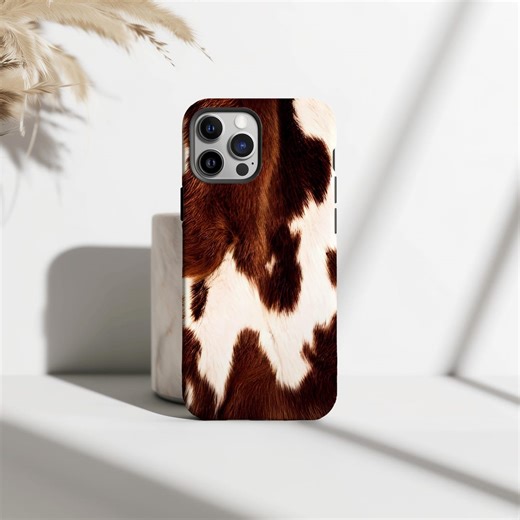Cowhide Phone Case, Brown White Animal Pattern Design, Cow Art Phone Cover, Brown Cow Print Phone Case, iPhone 17 16 15 14 13 12 11, Samsung - Etsy UK