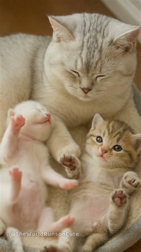 Mom Cat Soothes a Wigglin’ Kitten